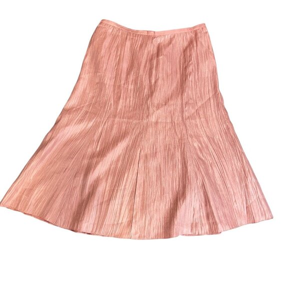 Jacques Vert Petal Pink Shiny Crinkle A-Line Midi Skirt Sz 18 Lined Full New - Picture 3 of 8